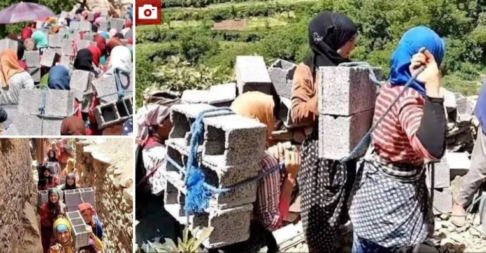 مغربيات يحملن الطوب وسط الجبال لإعمار مسجد ويثرن التفاعل