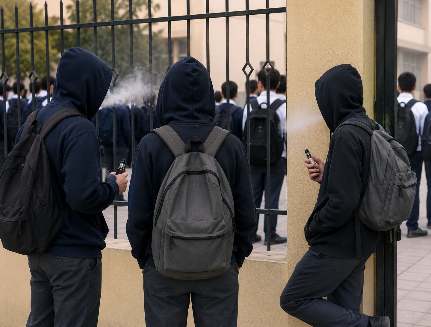 طلبة المدارس وتدخين "الإلكترونية" أمام الأسوار وقبيل الطابور الصباحي