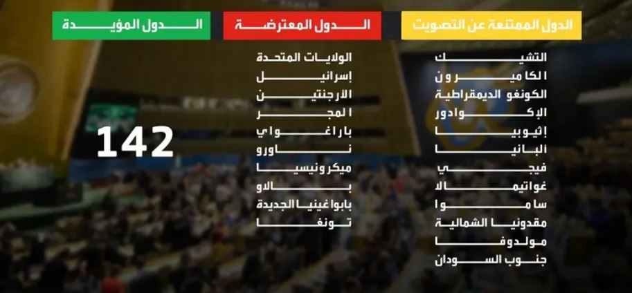 142 دولة أيدت حل الدولتين و22 رفضت أو امتنعت ..  تعرف عليها