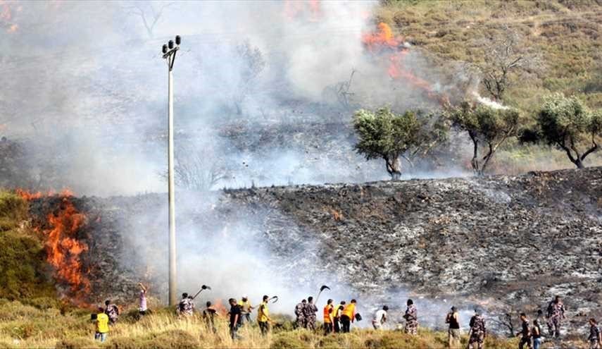 مستوطنون يضرمون النار في أراض زراعية جنوب نابلس