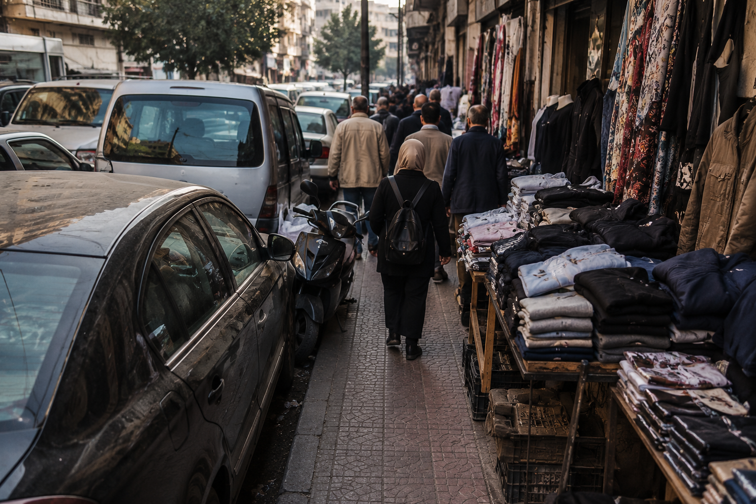 الأرصفة المشغولة بالبسطات والمركبات ..  أين حق المشاة؟