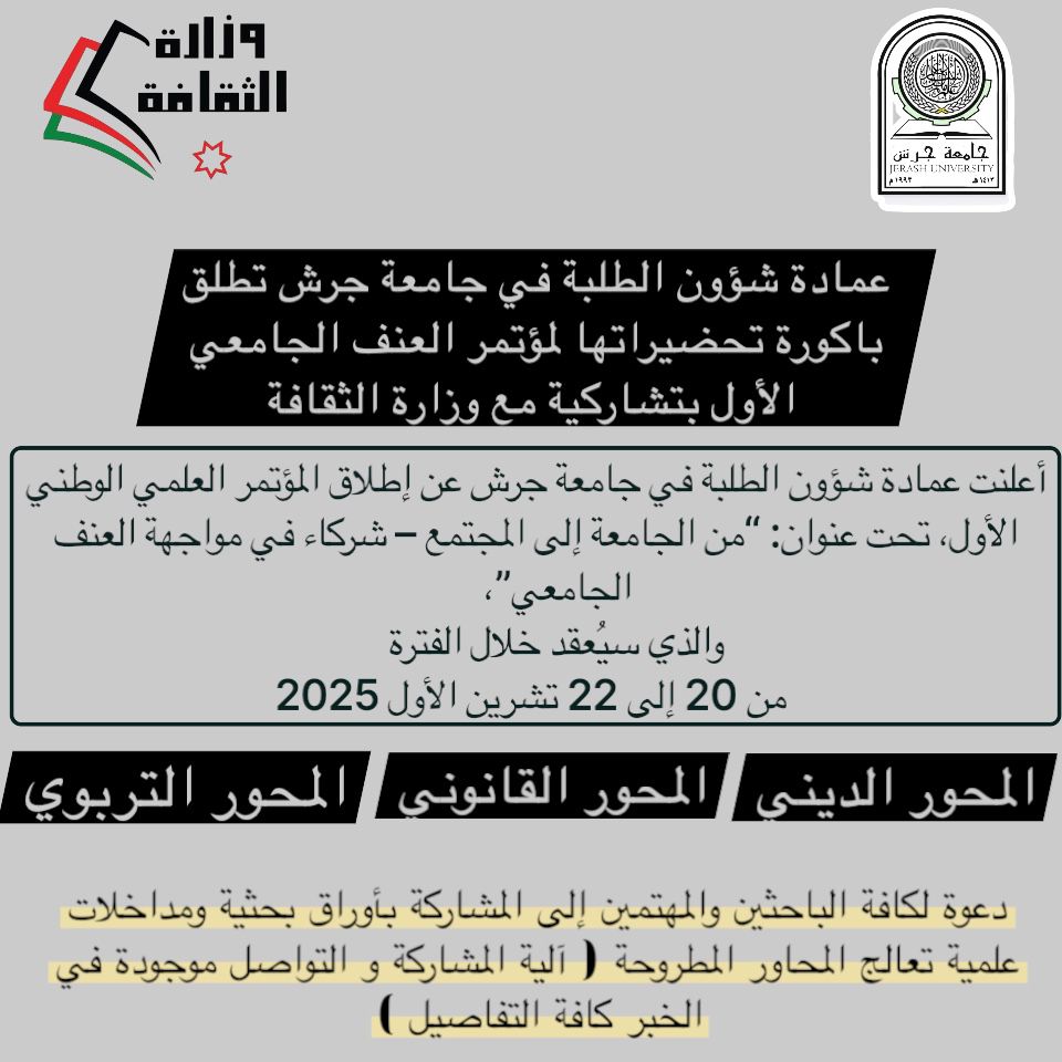 جامعة جرش تطلق باكورة تحضيراتها لمؤتمر العنف الجامعي الأول 