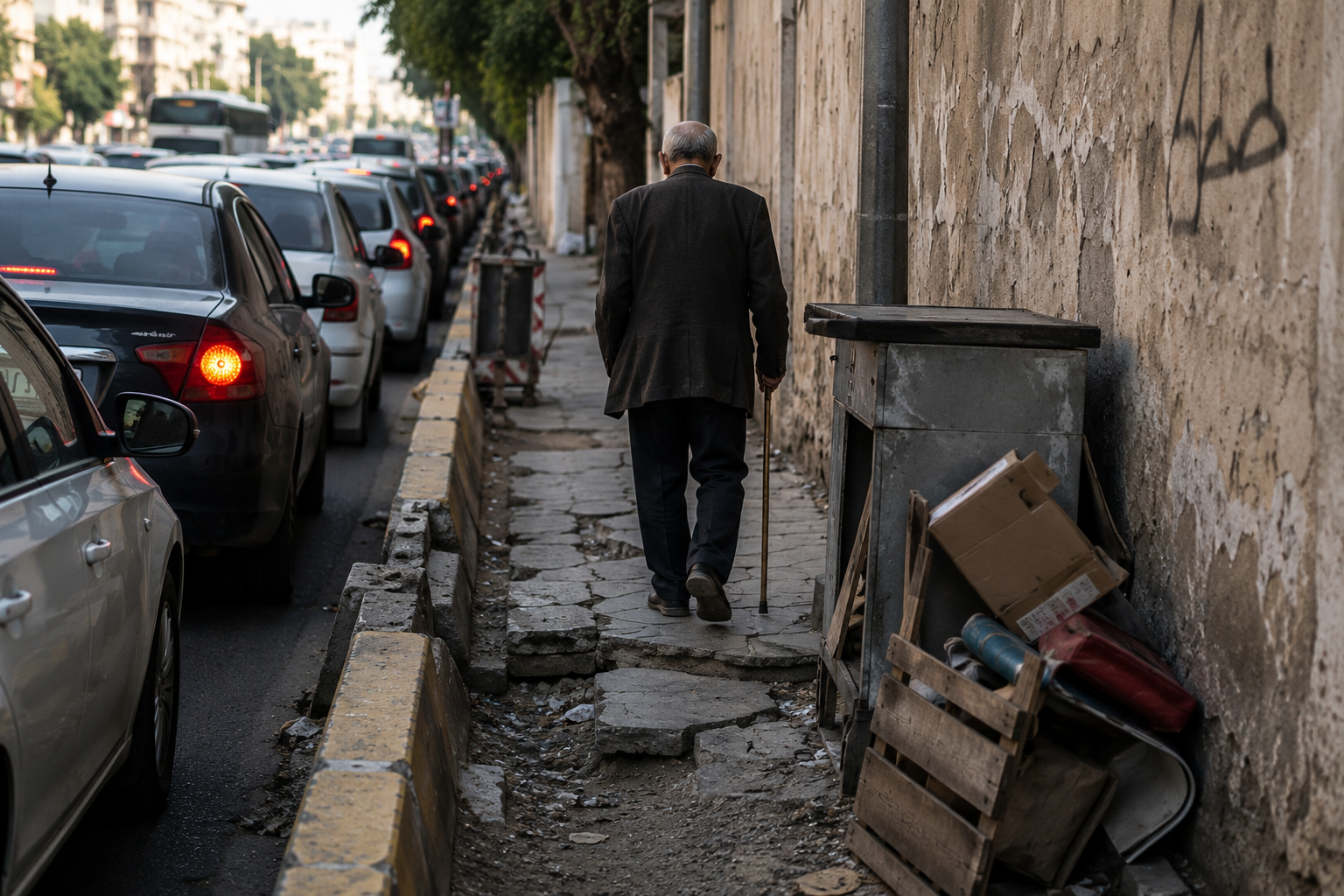 الأرصفة المفقودة ..  هل باتت أولوية المدن للمركبات على حساب المشاة؟