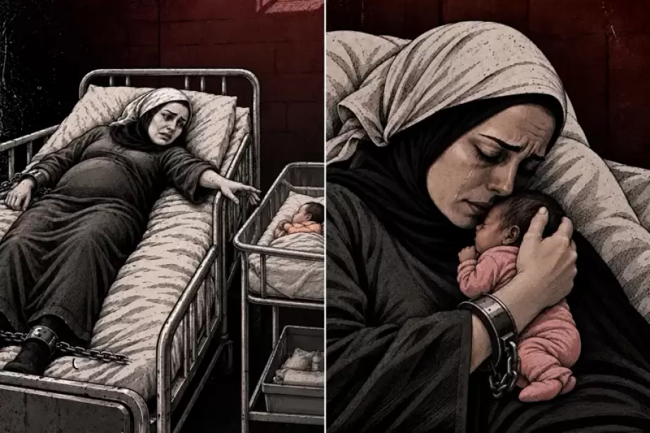 كاميرا تراقب مخاض أسيرة مكبلة ..  رضيعة تولد تحت حراسة الاحتلال 