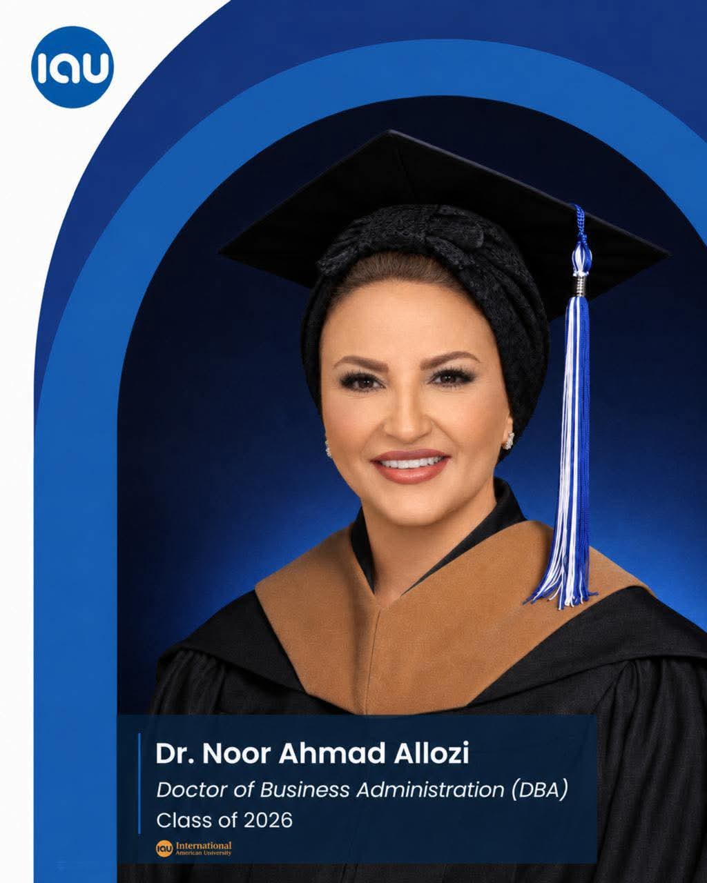 مبارك الدكتوراه في إدارة الأعمال للمهندسة الدكتورة نور أحمد اللوزي