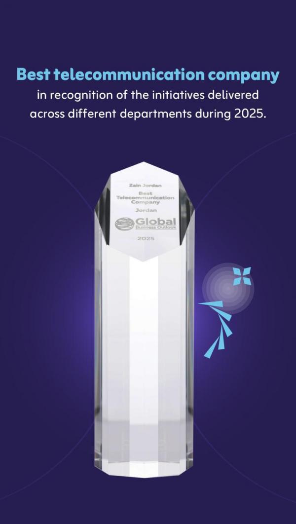 زين الأردن تحصل على جائزة أفضل شركة اتصالات ضمن جوائز Global Business Outlook Awards العالمية